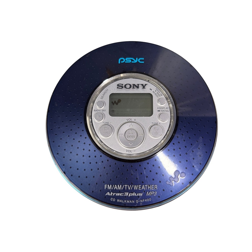 Sony Psyc CD Walkman D-NF420 Blue Portable MP3 Player FM AM Weather Radio TESTED